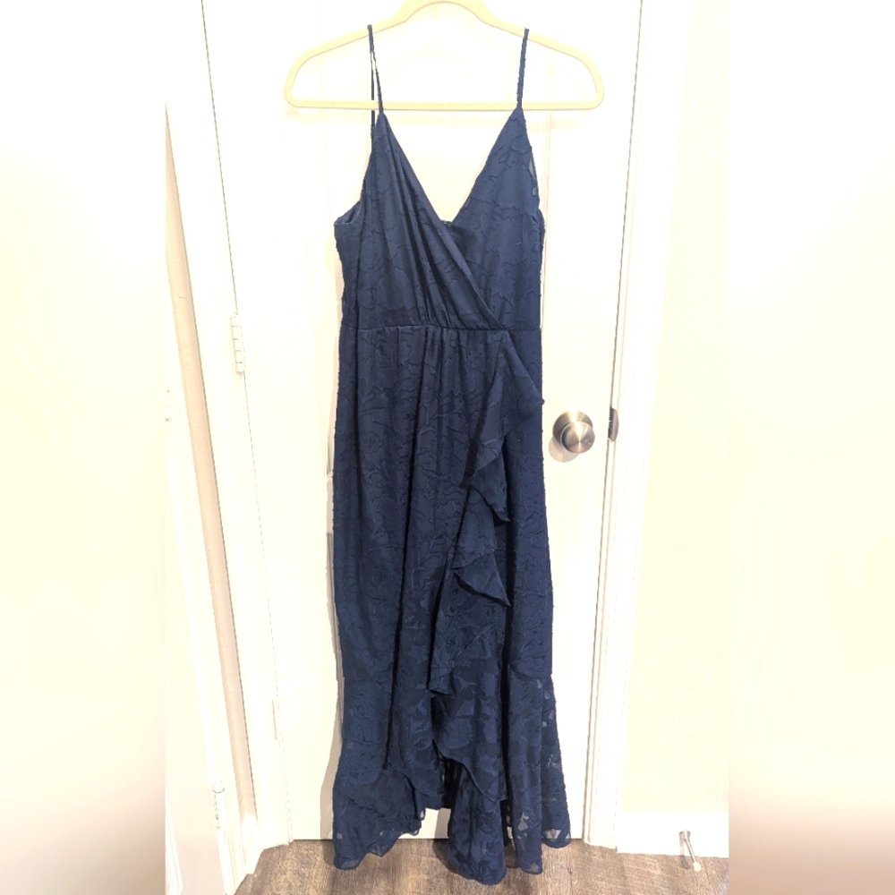 Lulu's Near Your Heart Navy Blue Burnout Floral High-Low Dress